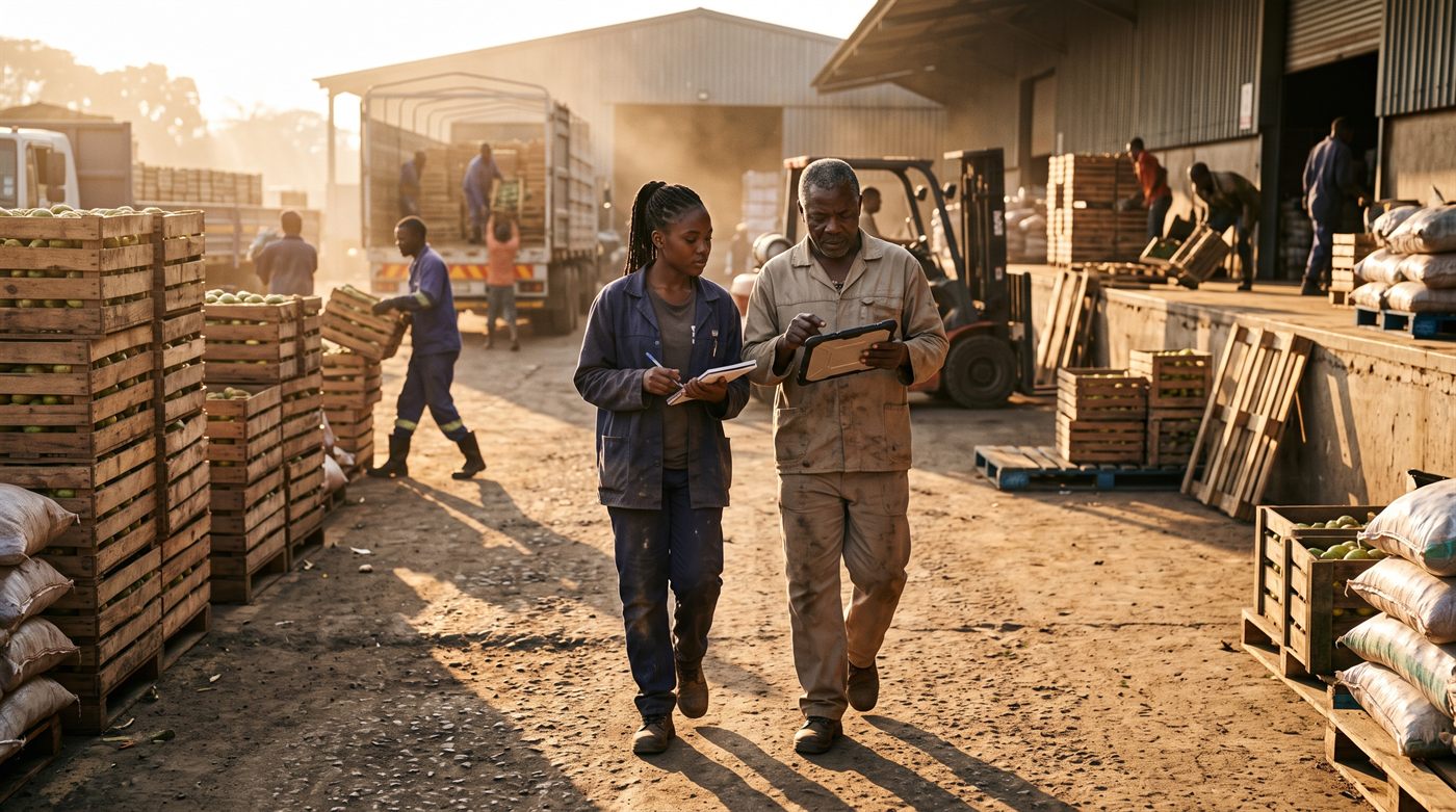 Étudiante et son tuteur sur un site agro-industriel